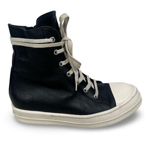 Rick Owens Mainline Ramones Sneakers Mens 39 D US 6 Black Milk Leather High Shoe